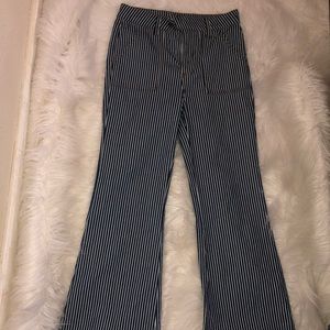 Navy blue striped flare pants!